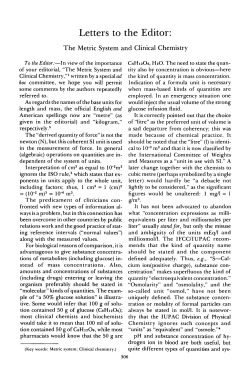 The Metric System and Clinical Chemistry