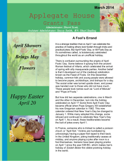 April 2014 Newsletter - Applegate House of Grants Pass, Oregon
