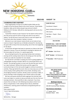 ISSUE #50 AUGUST `14 COORDINATOR`S REPORT