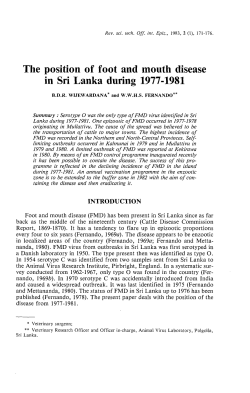 The position of foot and mouth disease in Sri Lanka during