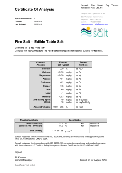 Certificate Of Analysis Fine Salt &ndash; Edible Table Salt