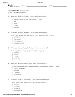 Lesson 9 Weekly Reading Test Lesson 9 weekly reading