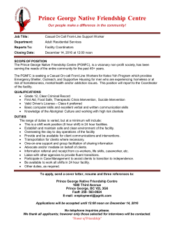 Casual Front Line Worker - Prince George Native Friendship Centre