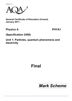 A-level Physics A Mark Scheme Unit 01 - Particles, Quantum