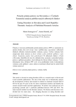 Poruchy pr&iacute;jmu potravy na Slovensku a v Čech&aacute;ch: Tematick&aacute;