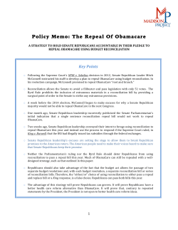 Policy Memo: The Repeal Of Obamacare