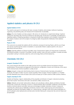 Applied statistics and physics (9 CFU) Chemistry (10 CFU)