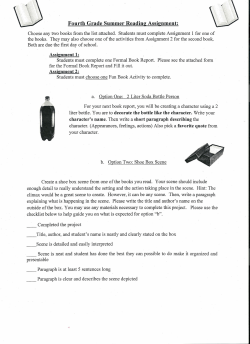 Fourth Grade Summer Reading Assignment: