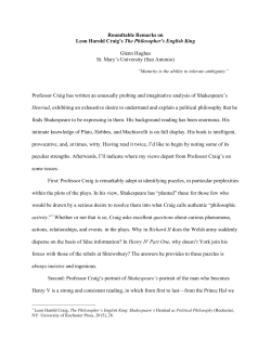 Roundtable Remarks on Leon Harold Craig`s The Philosopher`s