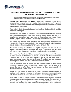 AEROMEXICO INTRODUCES AEROBOT, THE FIRST AIRLINE