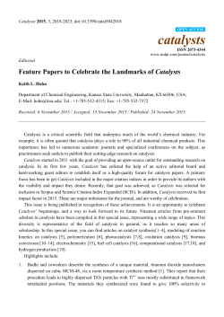 Feature Papers to Celebrate the Landmarks of Catalysts