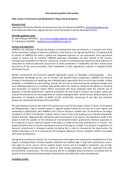 Postdoctoral Position: Cancer, Environment and Metabolomic: Dog