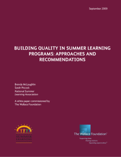 Building Quality in Summer Learning Programs