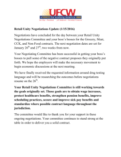 Retail Unity Negotiations Update (1/15/2016) Negotiations have