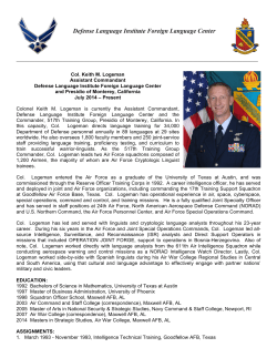 Col. Keith M. Logeman Assistant Commandant Defense Language
