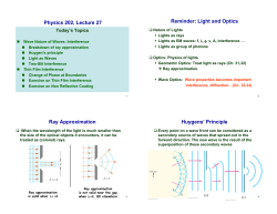 Light and Optics Ray Approximation Huygens` Principle