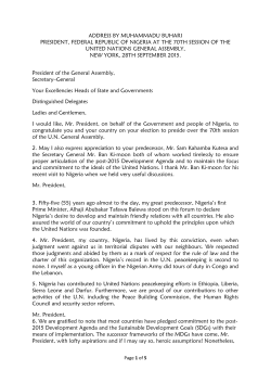 ADDRESS BY MUHAMMADU BUHARI PRESIDENT, FEDERAL