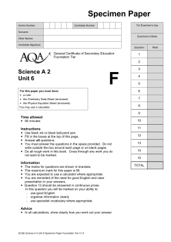 GCSE Science A Specimen Question Paper Foundation