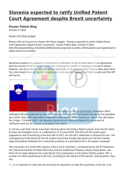 Slovenia expected to ratify Unified Patent Court Agreement despite
