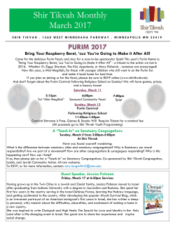 Monthly Newsletter - Shir Tikvah Congregation
