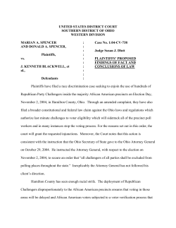 Proposed Findings of Fact by Plaintiffs Donald Spencer, Marian A