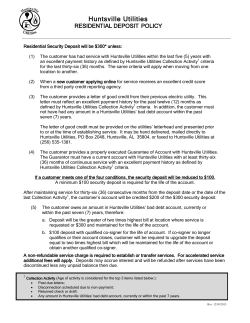Huntsville Utilities RESIDENTIAL DEPOSIT POLICY