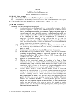 Article 6 - Health Care Facility Licensure Act.
