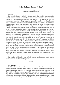 Social Media: A Boon or A Bane? Malissa Maria Mahmud