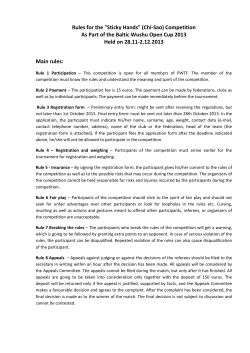 Rules for the "Sticky Hands" (Chi-Sao) Competition As Part of the