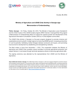 October 28, 2016 Ministry of Agriculture and USAID Zrda Activity in