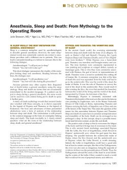 Anesthesia, Sleep and Death: From Mythology to the Operating Room