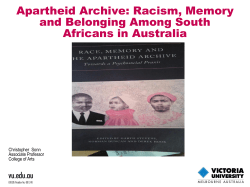 Apartheid Archive: Racism, Memory and Belonging