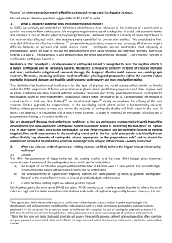 Increasing Community Resilience through Integrated Earthquake