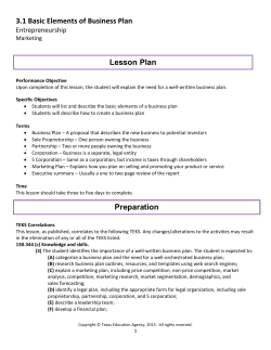3.1 Basic Elements of Business Plan Preparation Lesson Plan