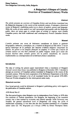 A Bulgarian`s Glimpse of Canada: Overview of Translated Literary