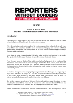 Crisis in Arakan State and New Threats to Freedom of News and