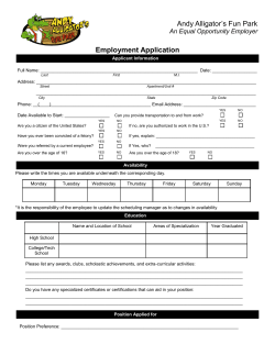 Employment Application Andy Alligator`s Fun Park