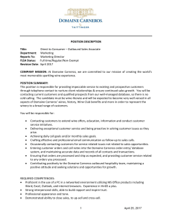 POSITION DESCRIPTION Title: Direct to Consumer – Outbound