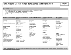 Unit 9 : Early Modern Times: Renaissance and Reformation