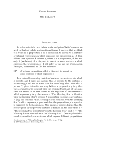 Frode Bjørdal ON BELIEFS 1. Introduction In order to include tacit