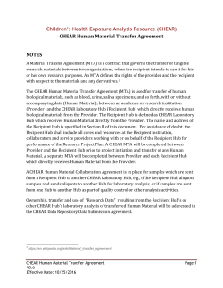 CHEAR Human Material Transfer Agreement