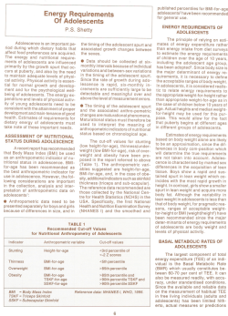 Energy Requirements Of Adolescents