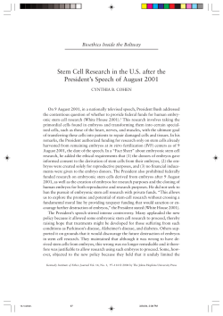 Stem Cell Research in the U.S. after the President`s Speech of
