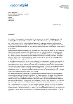 Dear David, We welcome the opportunity to respond to the