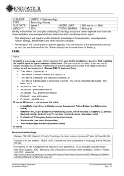 SUBJECT: BIOP211 Pharmacology TYPE: Toxicology Essay DUE