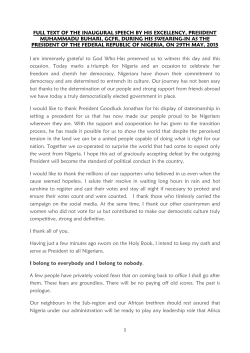 FULL TEXT OF THE INAUGURAL SPEECH BY HIS EXCELLENCY