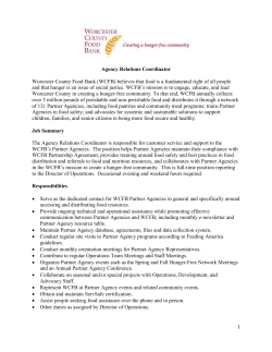 Agency Relations Coordinator Worcester County Food Bank (WCFB