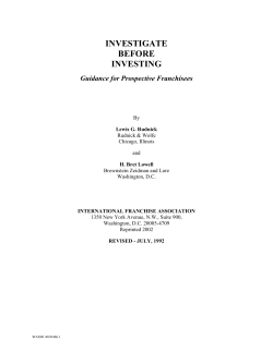 INVESTIGATE BEFORE INVESTING - International Franchise