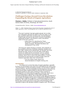 Challenges Facing a Second Green Revolution: Expanding the