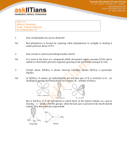 Class: 12 Subject: Chemistry Topic: P block elements